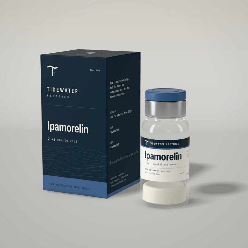 Ipamorelin 2 mg sample vial with navy carton